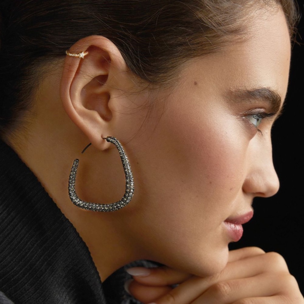 NWT Anthropologie Chrome/Silver Crystal Hoop Earrings!